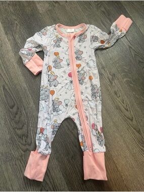 Pink Elephant Print Baby One-Piece Zipper Footed Pajamas